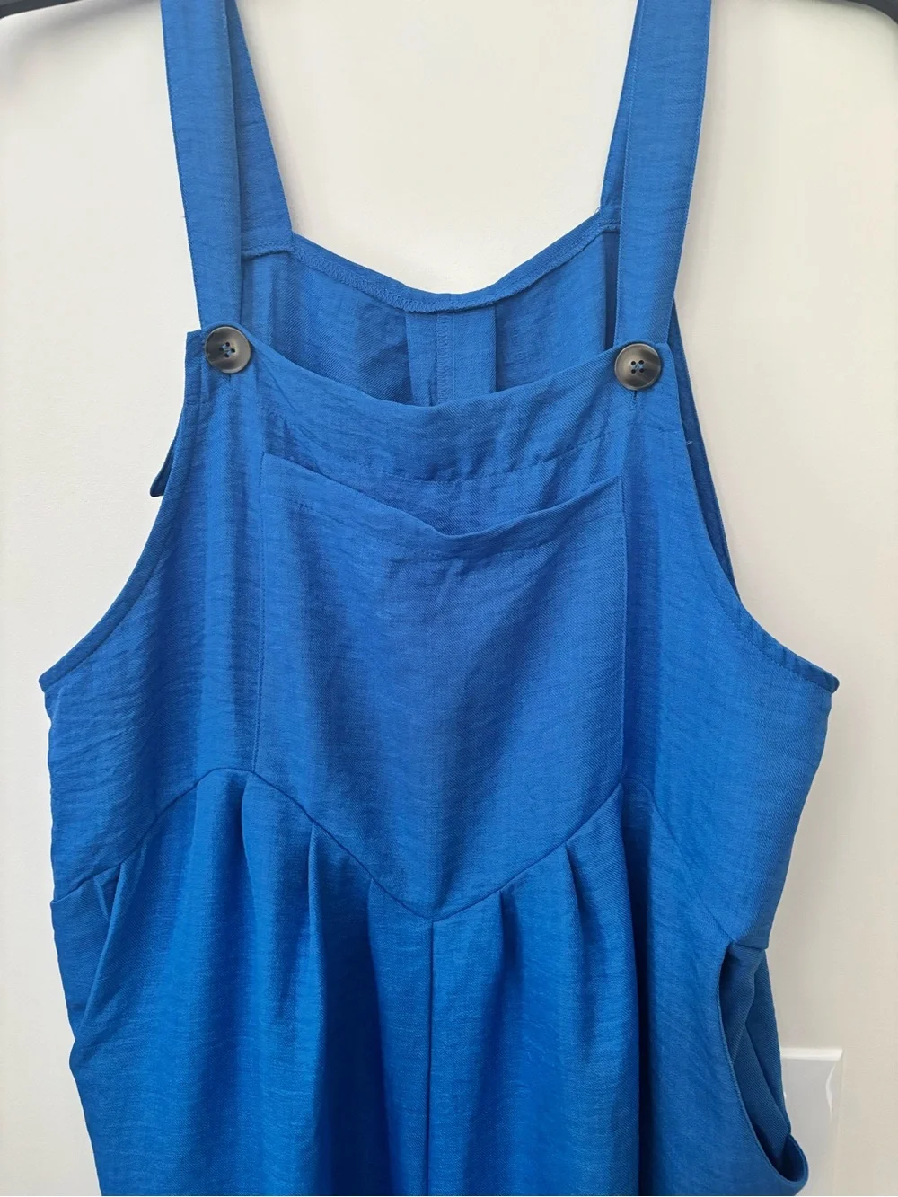 Bright Blue Wide-Leg Overalls Jumpsuit